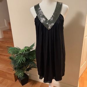 Alice Olivia Dress Womens XS Black Silk V Neck Mini Tunic Cocktail Beaded